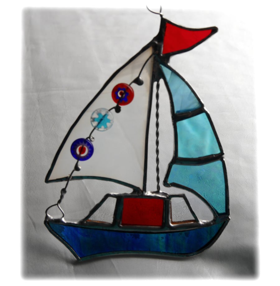 Boat Suncatcher Stained Glass Sailboat Yacht 059