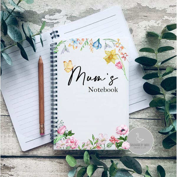 Personalised Notebook, floral notebook, gift for Mum, gift for women, Mum birthd