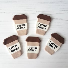 Coffee Addict travel cup brooch OR Magnet