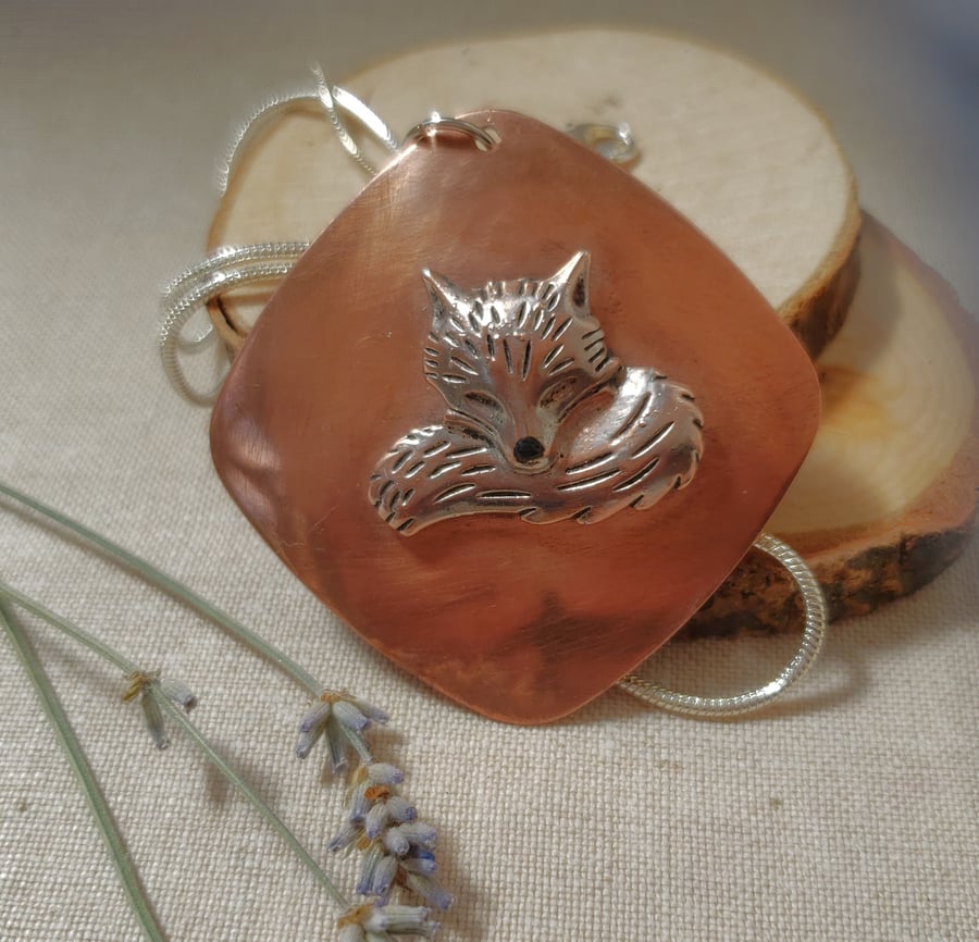 Recycled copper fox statement pendant