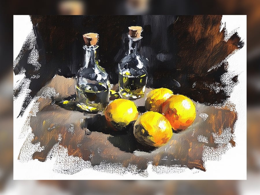 Lemons Still Life Oil Painting 5" x 7" Matte Print