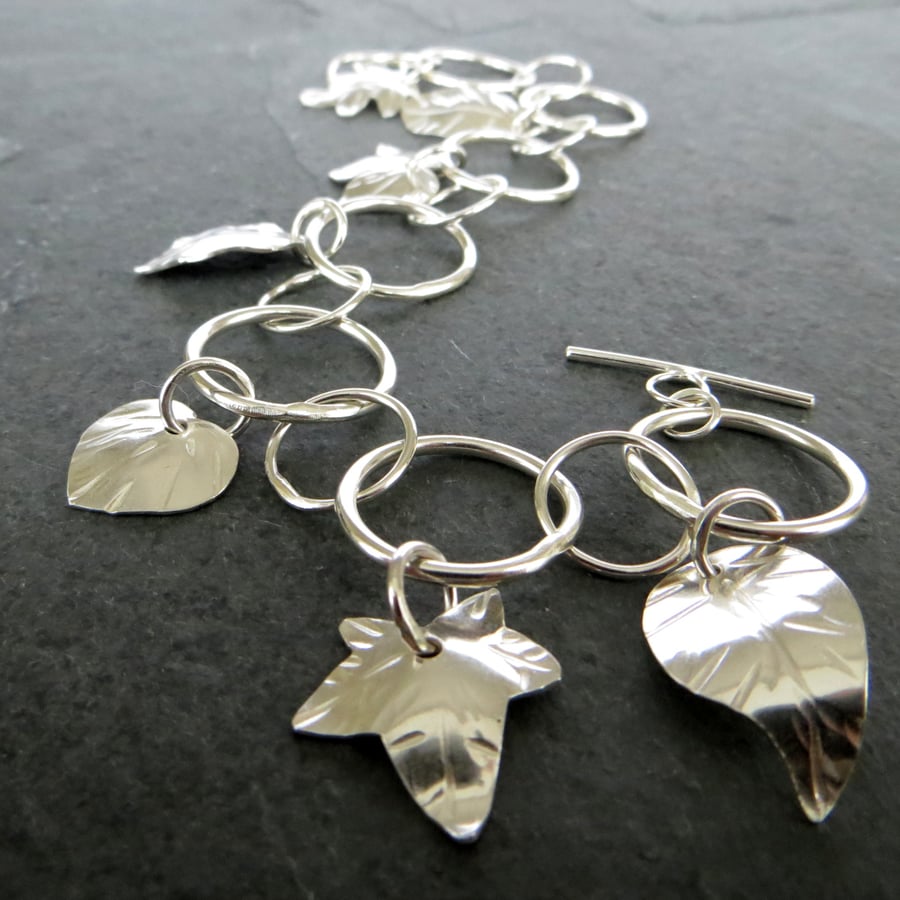 Sterling silver leaf bracelet, Botanical gift for garden lover