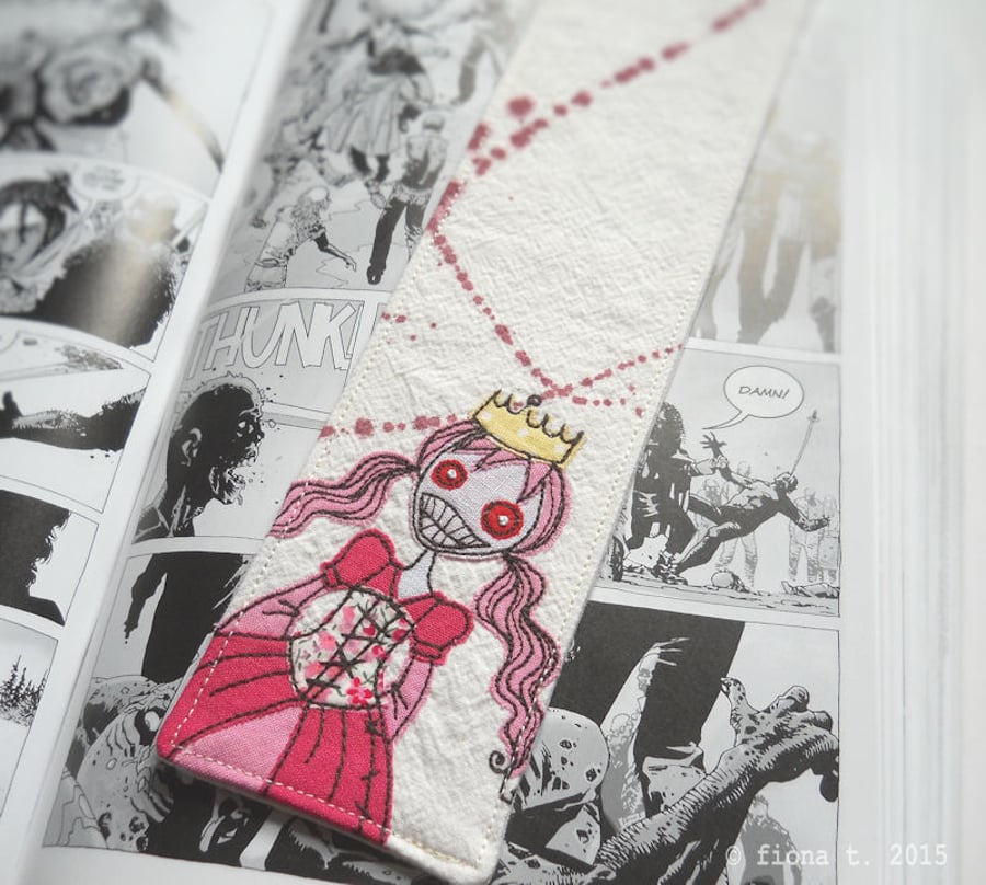 embroidered zombie fabric bookmark