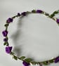 Purple Fabric Flower Crown with Amethyst and beads - One size, Long Lasting! - Image 2