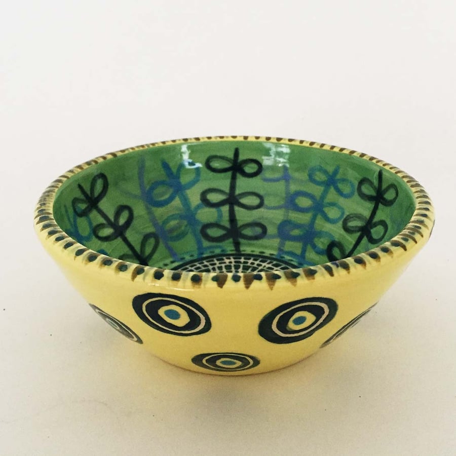 Handthrown small ceramic dish bold leaf design pottery bowl studio pottery