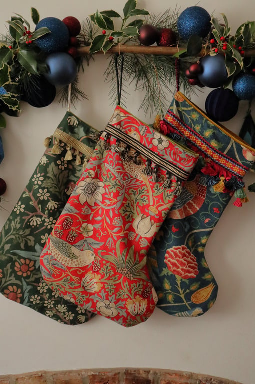 William Morris Christmas Stocking Strawberry Thief Crimson Red