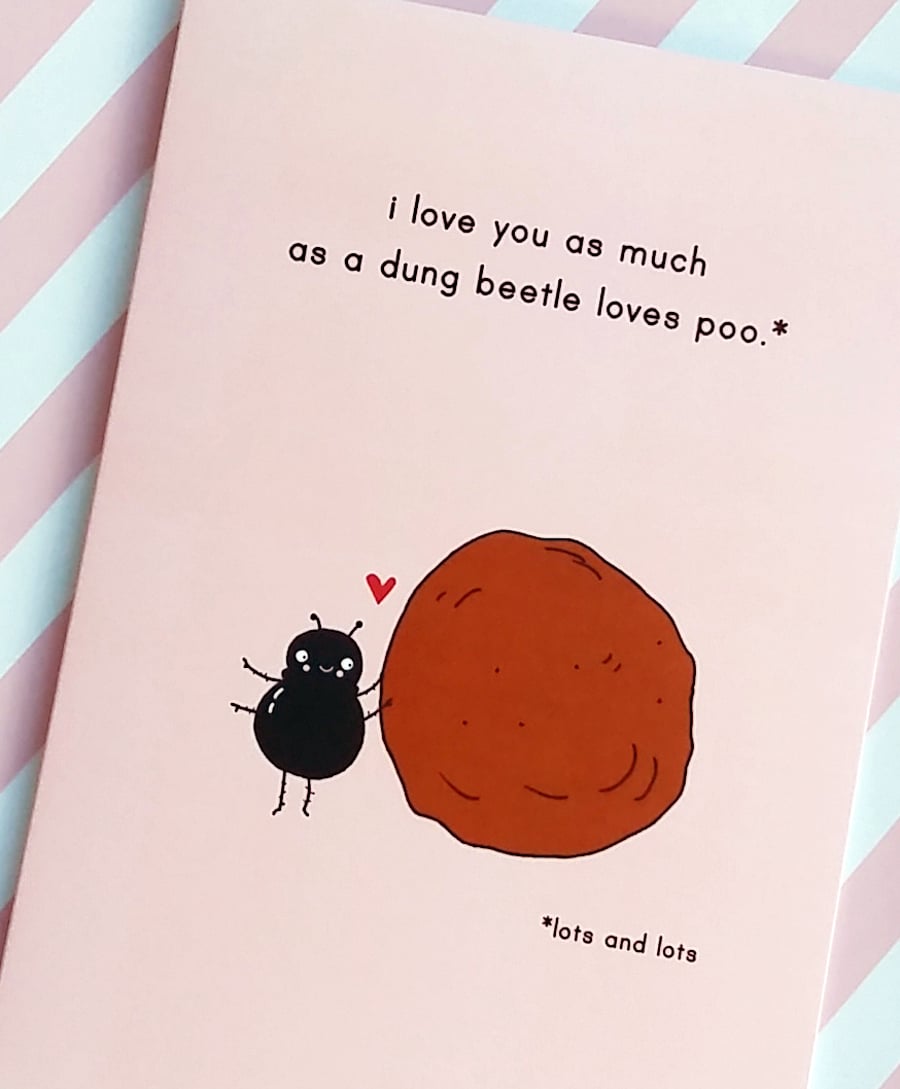 dung beetle valentine's day greetings card, love card, anniversary card