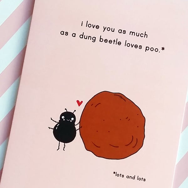 dung beetle valentine's day greetings card, love card, anniversary card