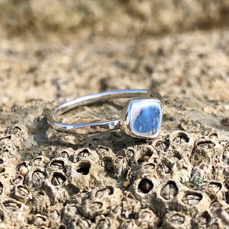 Sea Pottery Hammered Sterling Silver Ring Size P - 1035