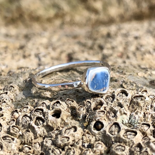 Sea Pottery Hammered Sterling Silver Ring Size P
