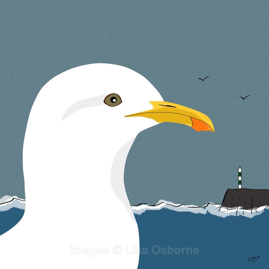 Gull - print from digital illustration. Bird. Seaside. Coast