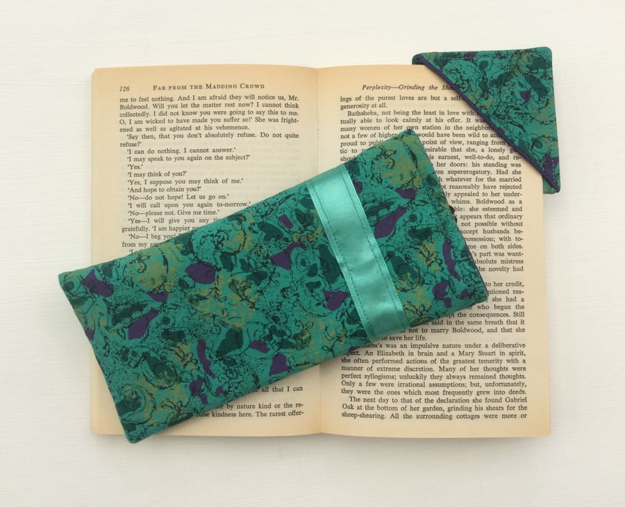 Green with purple, Glasses Case and matching corner book mark