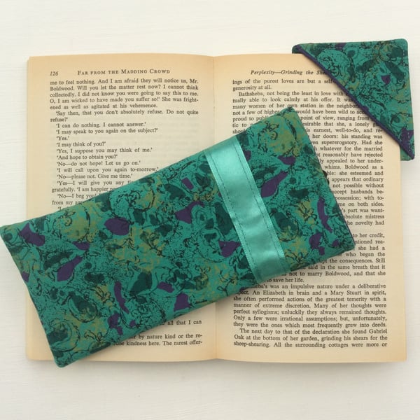 Green with purple, Glasses Case and matching corner book mark