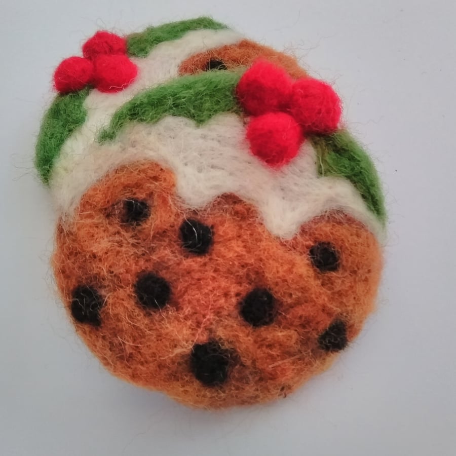 Needle Felted Christmas Pudding Brooch 