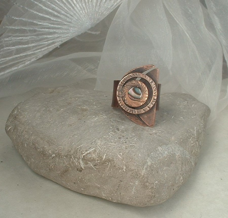 "Lunar Phases" Adjustable Unisex Thumb or Finger Ring with Mother of Pearl