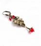 Holly Leaf And Red Crystal Berry Earrings in Antiqued Bronze - Image 4