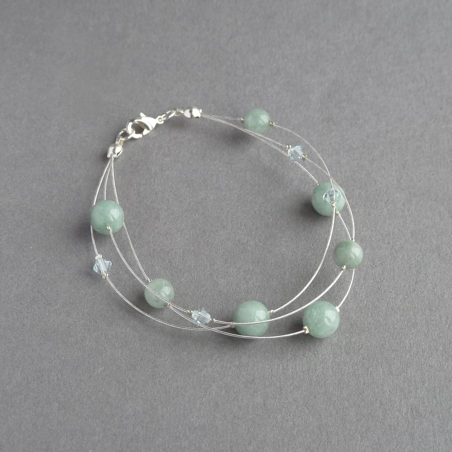 Dusty Green Multi-strand Bracelet - Sage Bridesmaids Jewellery - Jade Bracelets