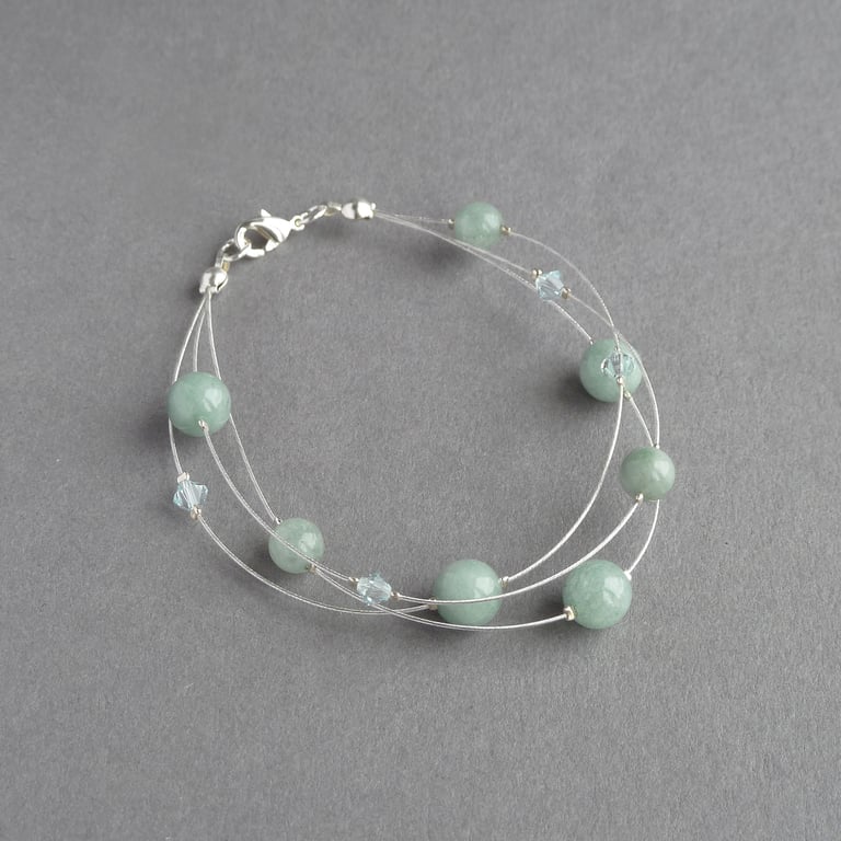 Dusty Green Multi-strand Bracelet - Sage Bridesmaids Jewellery - Jade Bracelets