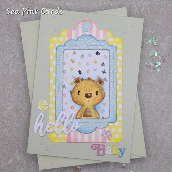 New Baby Card - cards, handmade, teddy bear, baby, welcome to the world