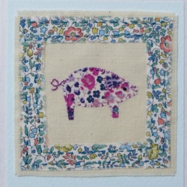 Pretty Pig hand-stitched card for young or old guaranteed to bring a smile!