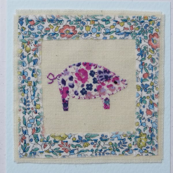 Pretty Pig hand-stitched card for young or old guaranteed to bring a smile!