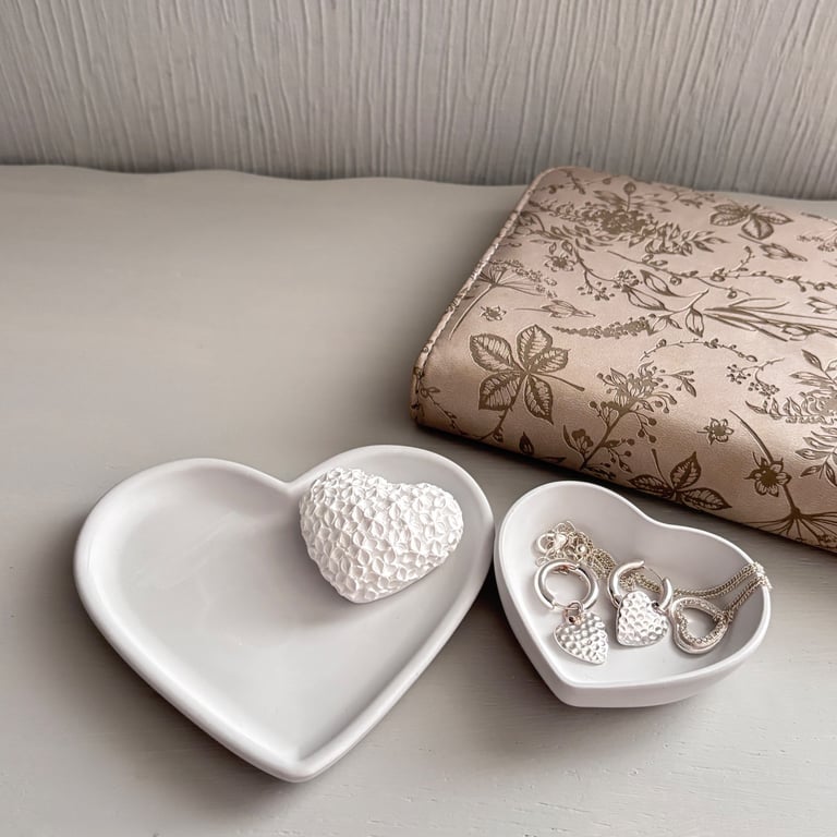 Light Grey Heart Trinket Dish Set of 2- Tea Light Holder 