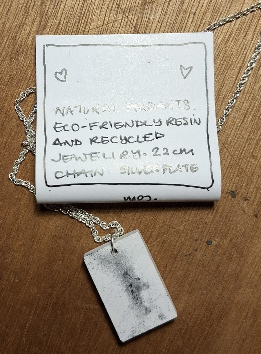 Eco-Friendly Resin Rectangle Pendant. Recycled Necklace.