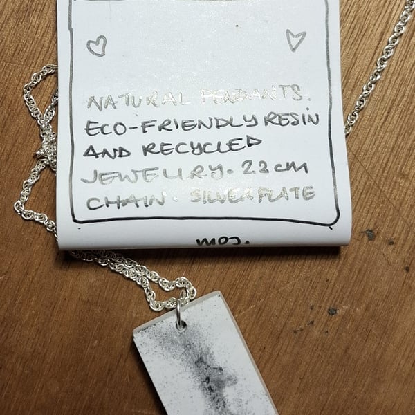 Eco-Friendly Resin Rectangle Pendant. Recycled Necklace.