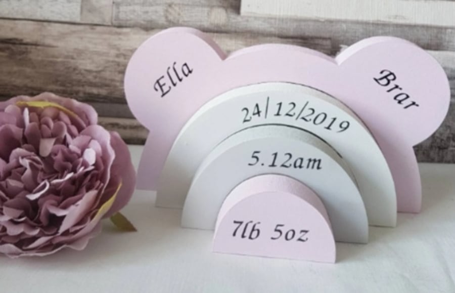 Bear rainbow stacker for the nursery, personalised nursery decor for baby boy, s