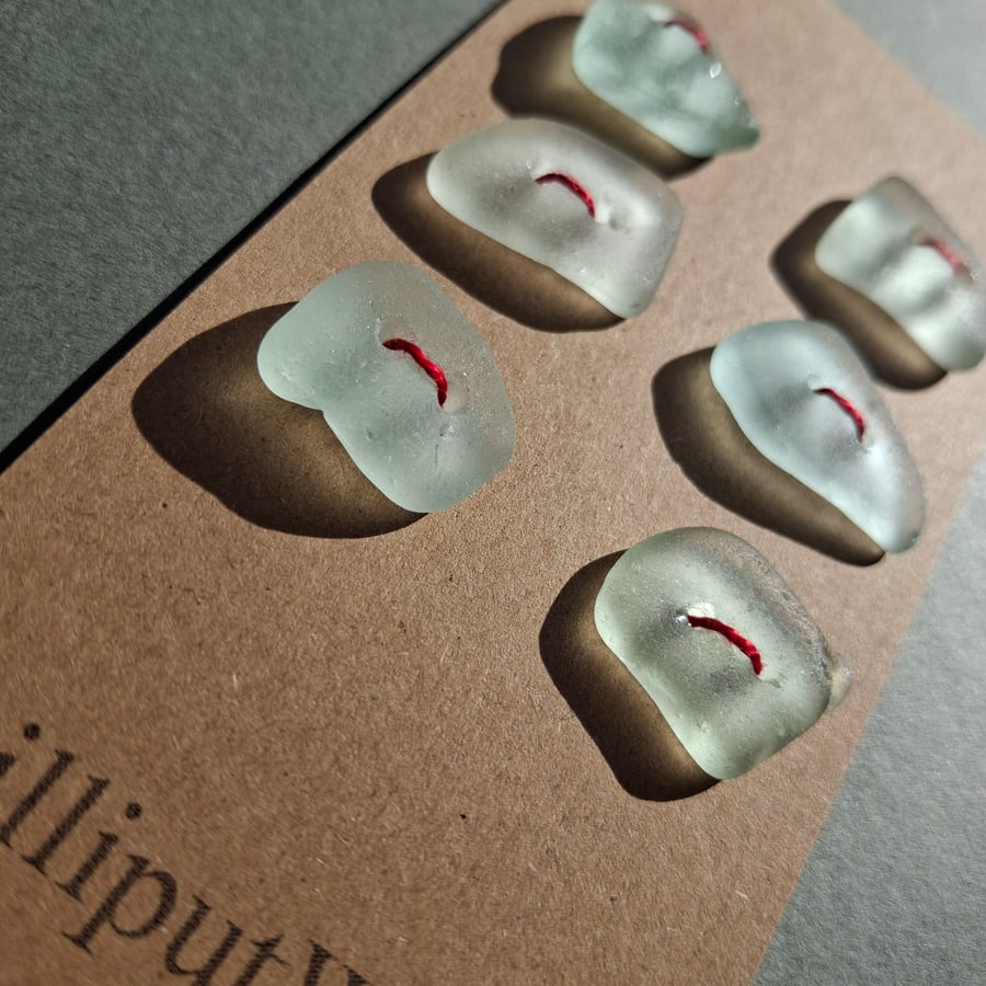 Set of six pale sea foam sea glass buttons