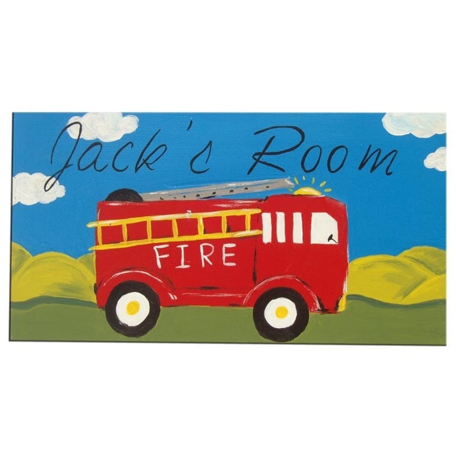 Personalised Fire Engine Fire Truck Door Sign, Gifts for Boys, Boys Decor