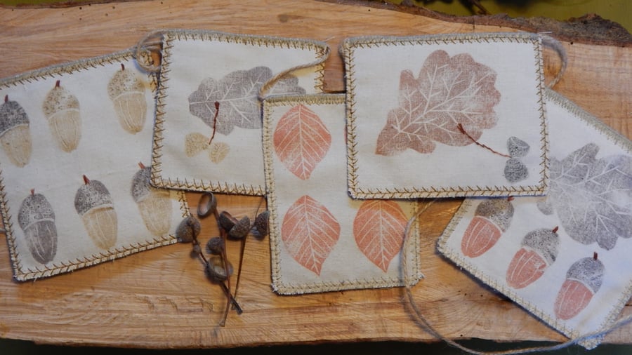 Lino print - Oak and Beech  - 85 cm - Bunting Wall hanging