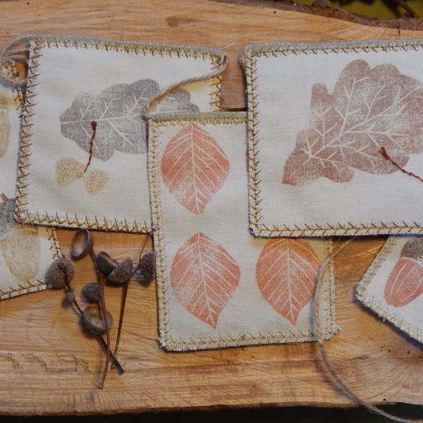 Lino print - Oak and Beech  - 85 cm - Bunting Wall hanging