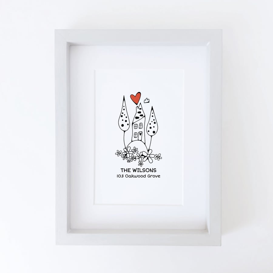 House In The Forest illustration, personalised text, Giclee print