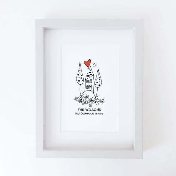 House In The Forest illustration, personalised text, Giclee print