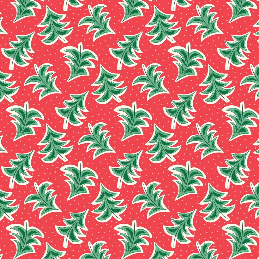 Liberty Christmas Merry and Bright Fabric - Dancing Trees in Red