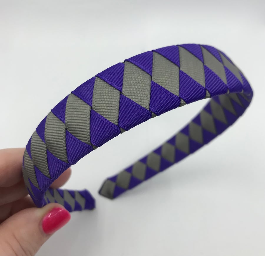 Purple and Grey Diamond Pleated Hairband
