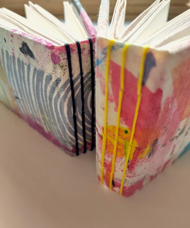 Mini Handmade Sketchbooks with fold out pages. 