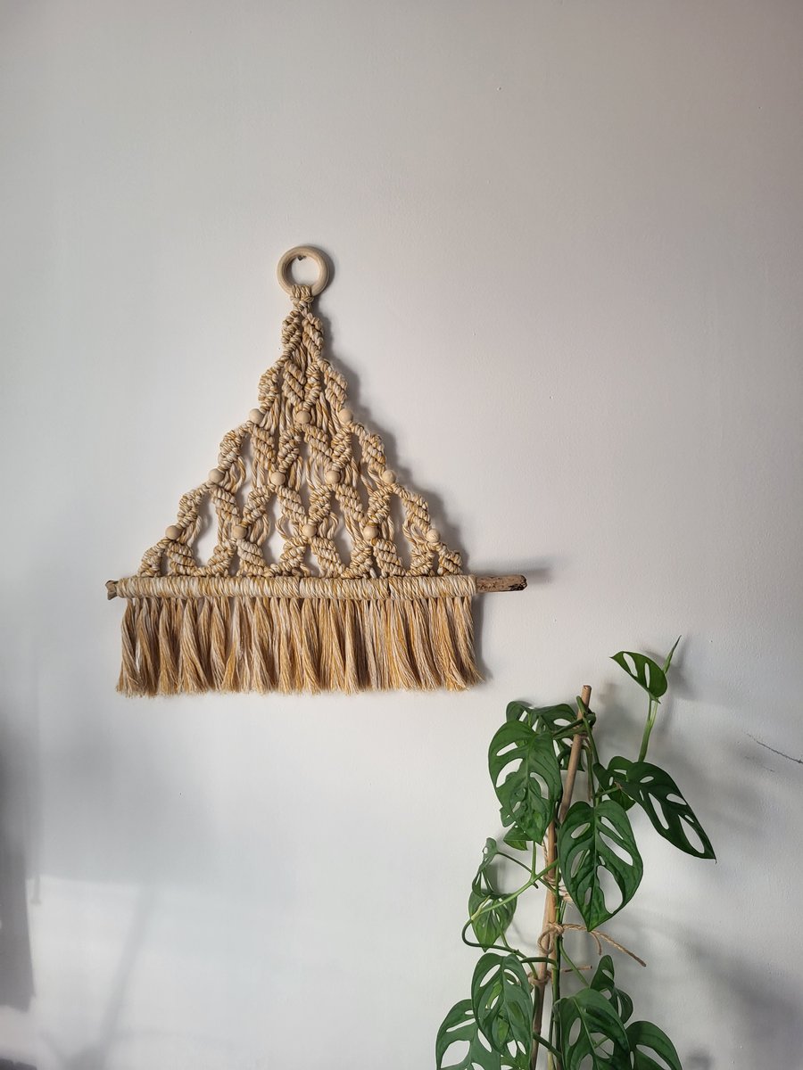 Christmas tree macrame wall decor , wooden beads