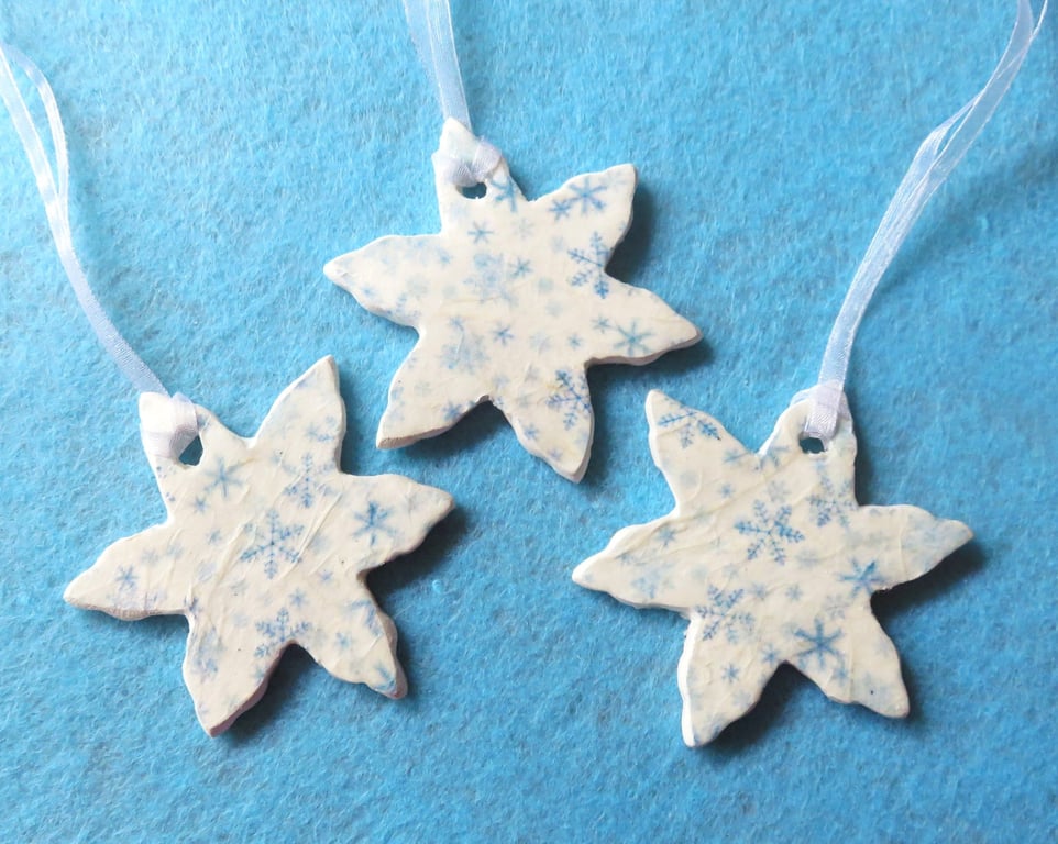 Set of 3 Handmade Clay Snowflake Decorations