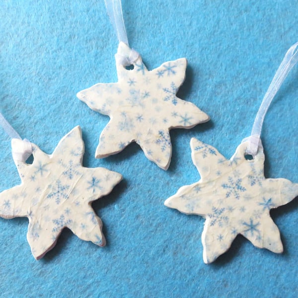 Set of 3 Handmade Clay Snowflake Decorations