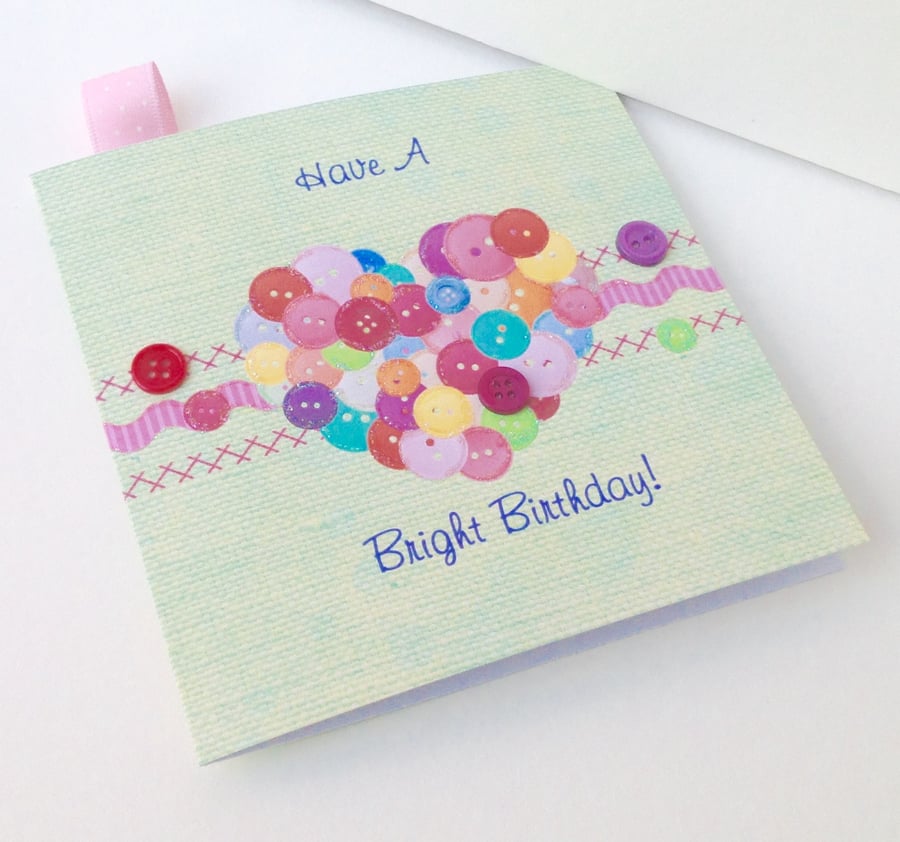 SALE Birthday Card,'Button Love Heart',Printed Personalised,