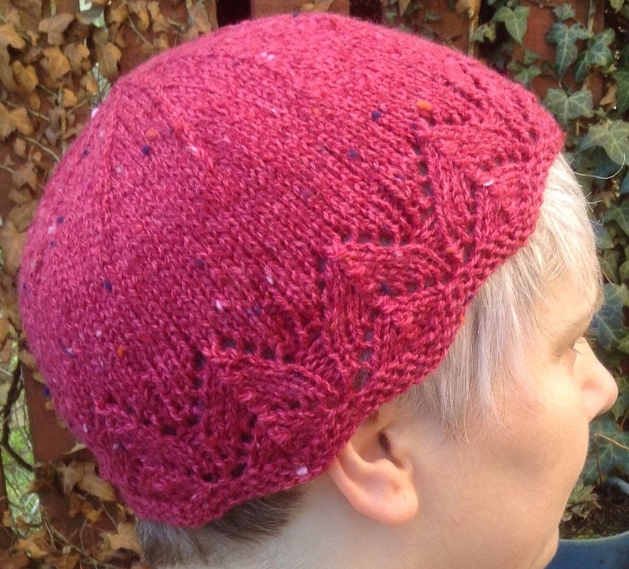 Lace beanie hat, size adult, hand knitted