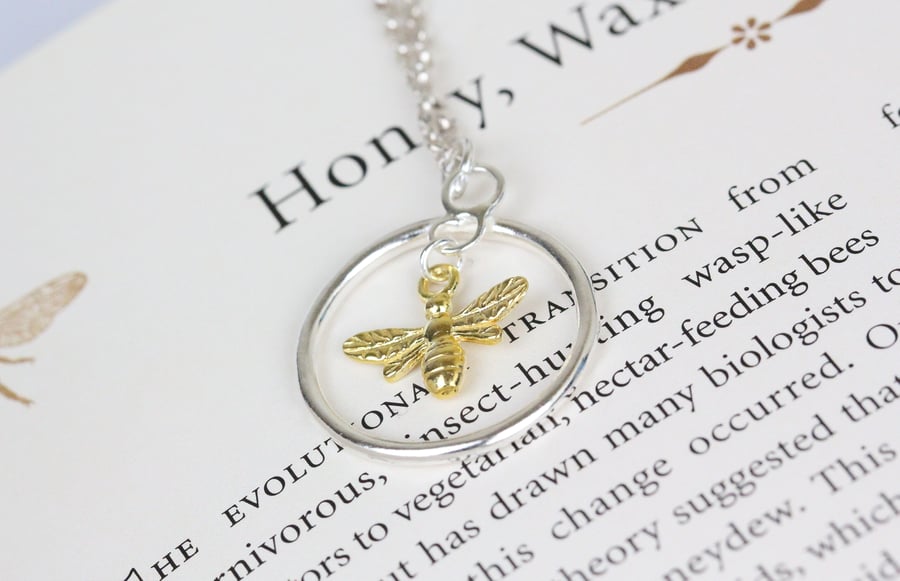 Silver and yellow gold plated bee pendant