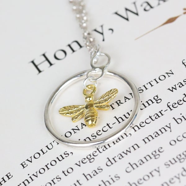 Silver and yellow gold plated bee pendant