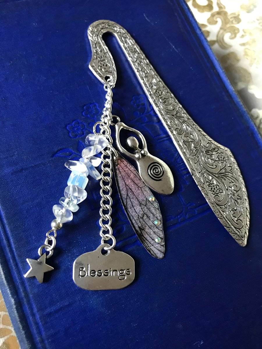 RESERVED FOR JULIE Fairy Wing Beaded Ornate Bookmark and Velvet Pouch
