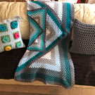 Hand-drafted Crochet Throw 155X155 cm with 2 Cushion Covers -Cotton Blanket Set