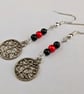Tree of life earrings - grey, red and silver - Image 2