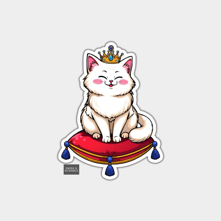 Funny Vinyl Sticker For Adults - Cute Cat With Crown