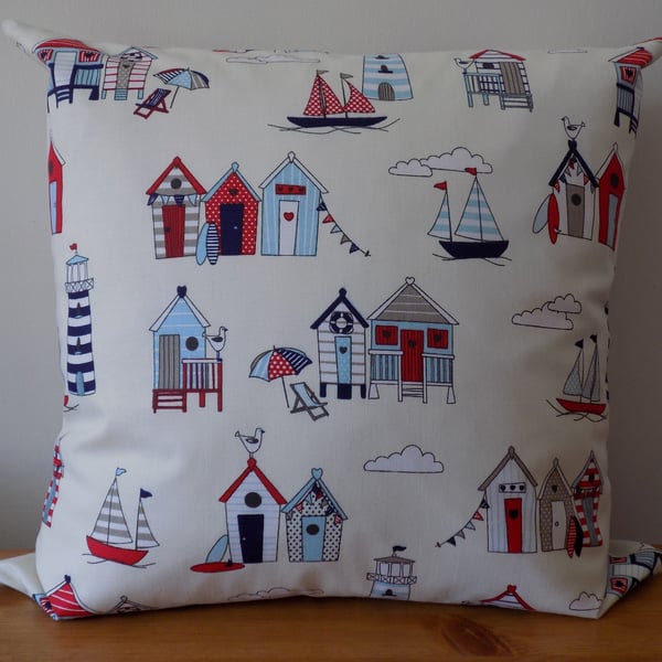 Beach Huts Cushion Cover Summer Patio Garden Cotton Throw Pillow 16" 18" Zip